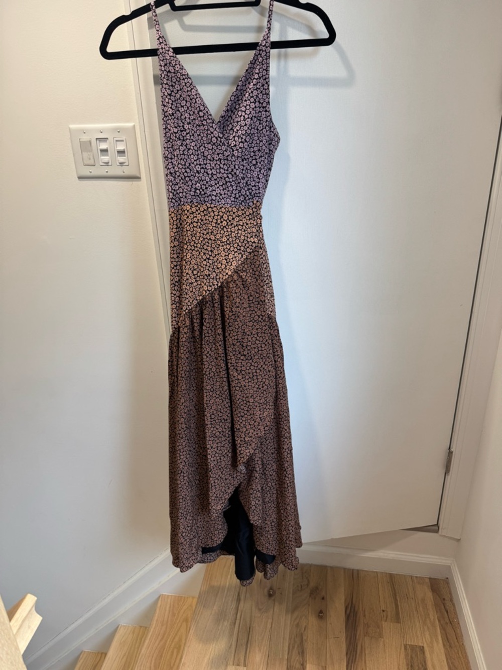 Anthropologie Purple and Brown Mixed Floral High-Low Maxi Dress